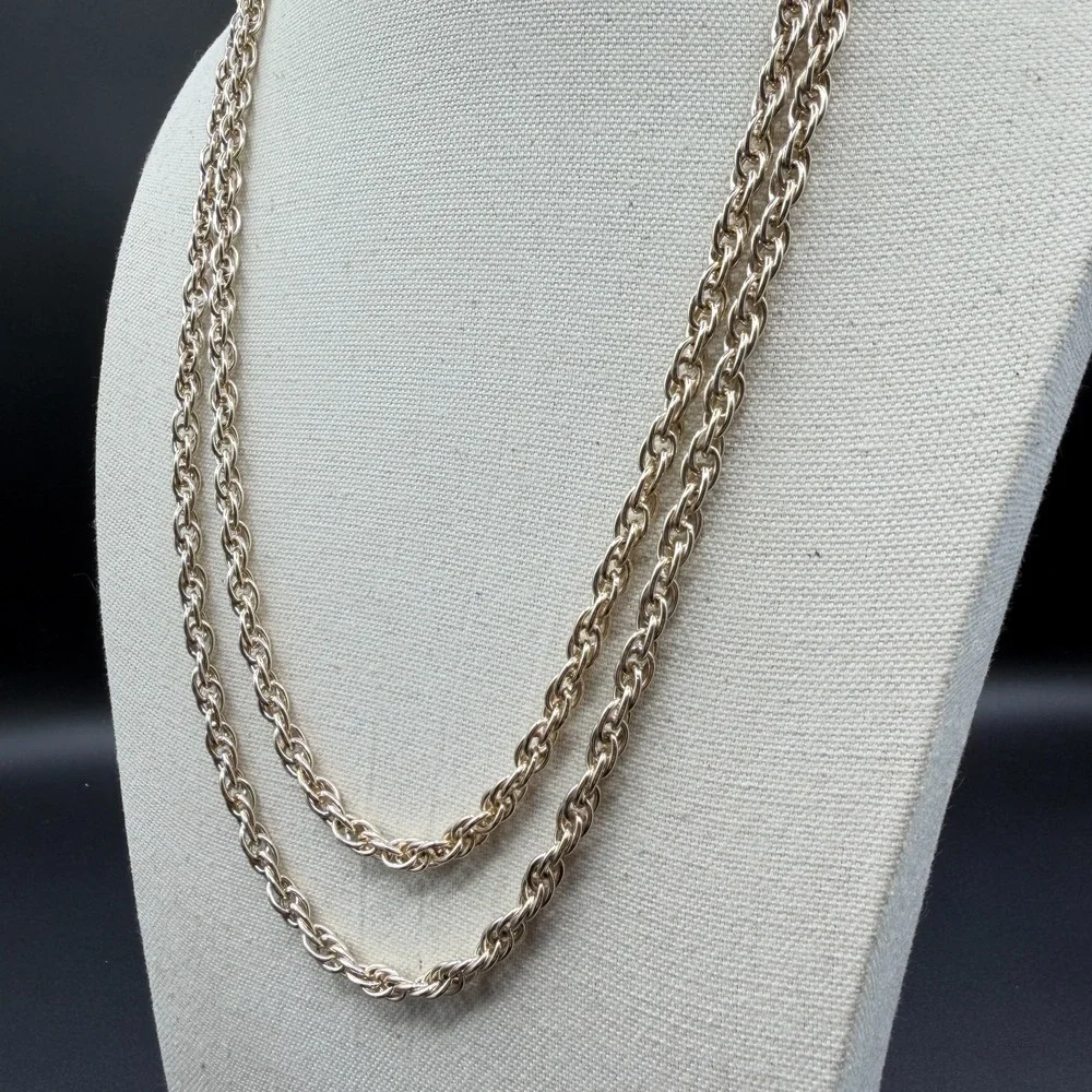 Silver Tone Long Twisted Rope Chain Necklace Layering Statement Costume Jewelry